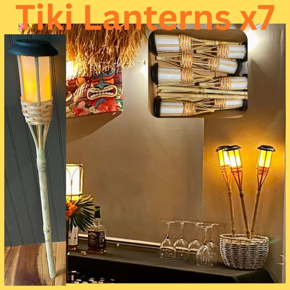 7 🔥Tiki Indoor /Outdoor Garden or Table🎋Bamboo Finish Torch LED Battery Lights - Picture 1 of 8